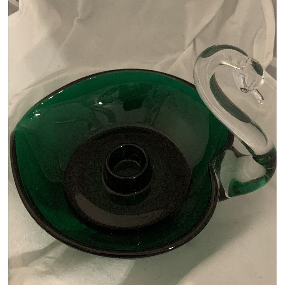 Emerald Green Vintage Swan Candleholder Duncan & Miller Glass Co.